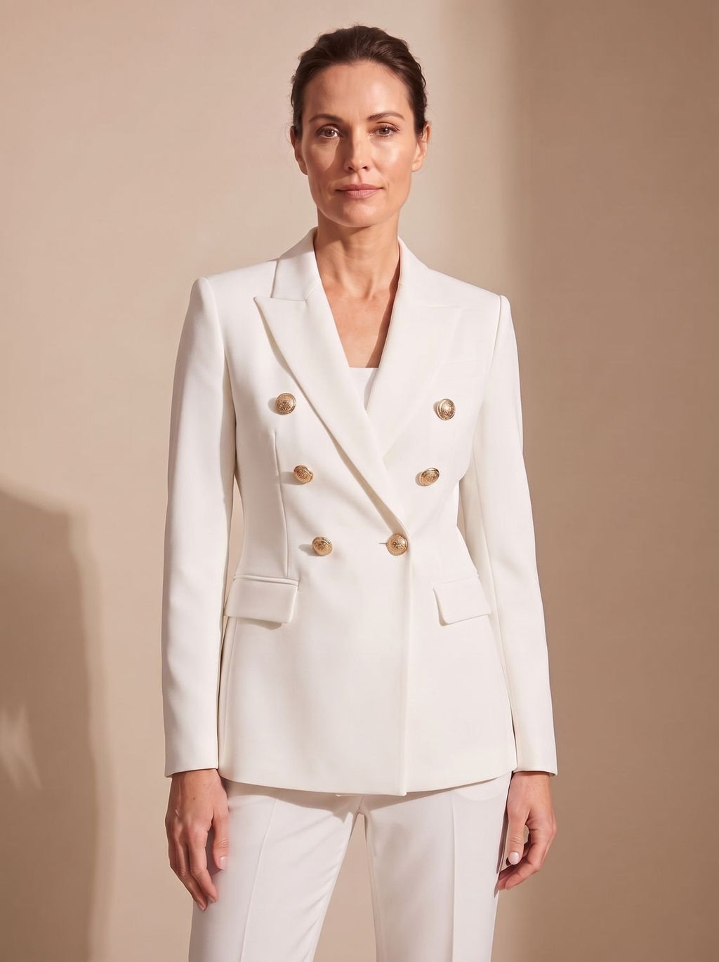 Women's Double-Breasted Tailored Jacket with Embossed Buttons