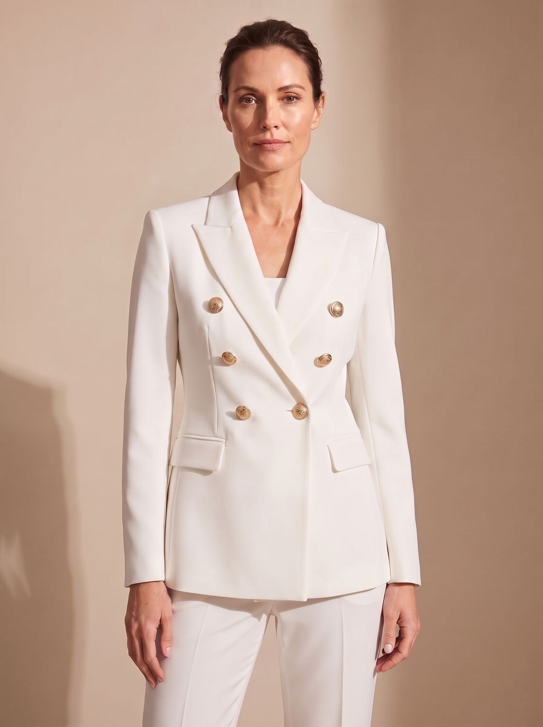 Women's Double-Breasted Tailored Jacket with Embossed Buttons