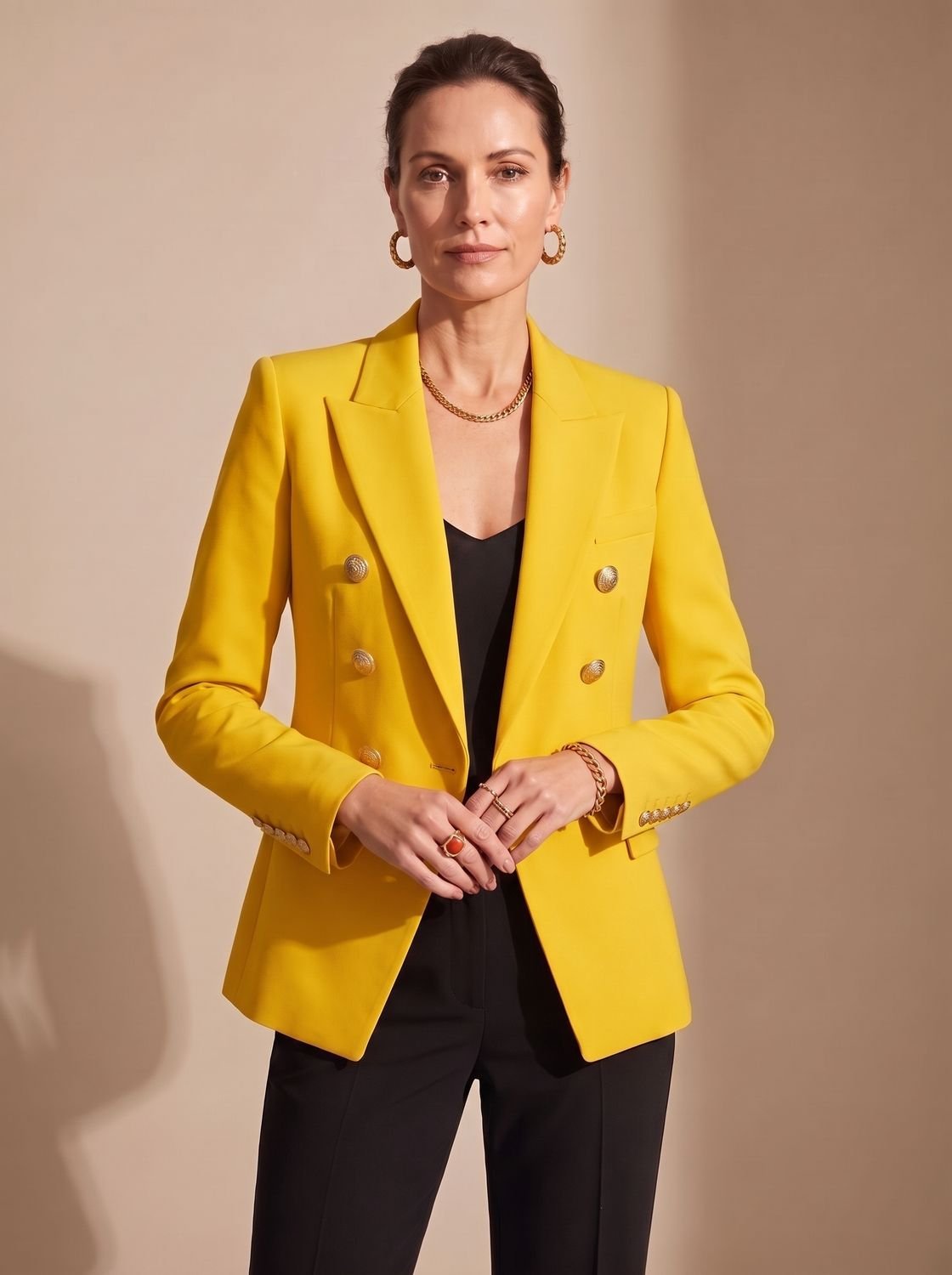 Women's Double-Breasted Tailored Jacket with Embossed Buttons