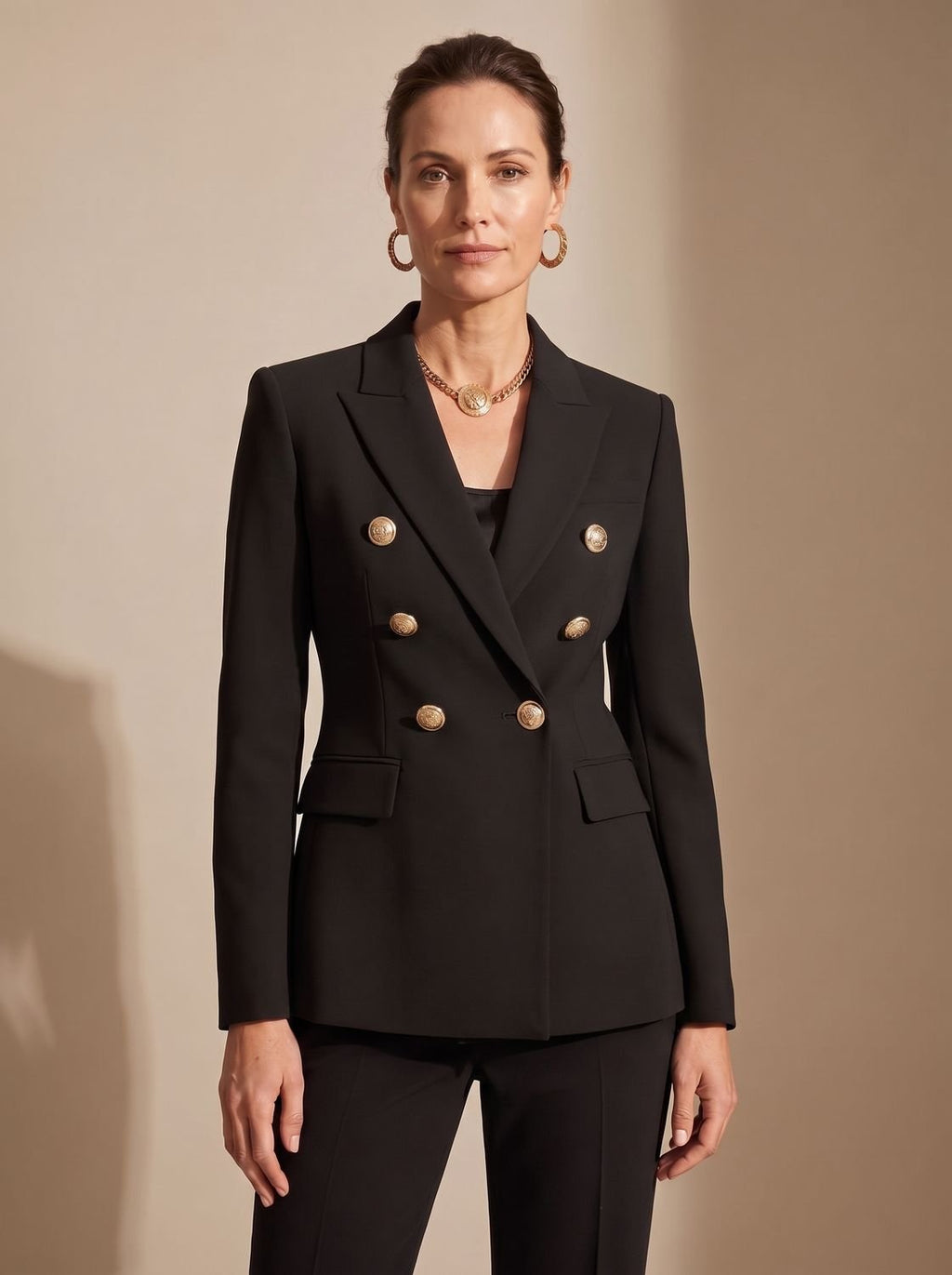 Women's Double-Breasted Tailored Jacket with Embossed Buttons