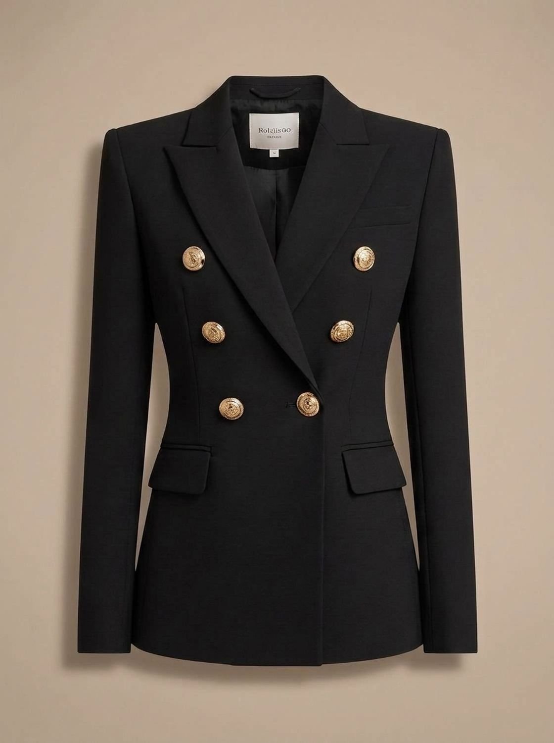 Women's Double-Breasted Tailored Jacket with Embossed Buttons