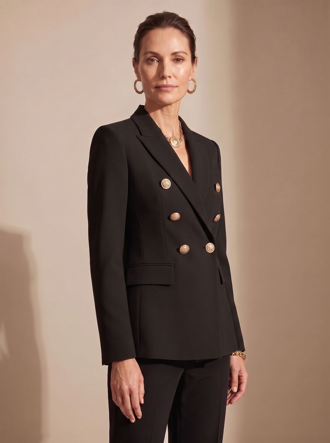 Women's Double-Breasted Tailored Jacket with Embossed Buttons