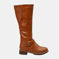 Women's Tall Equestrian Boots with Buckle and Low Heel
