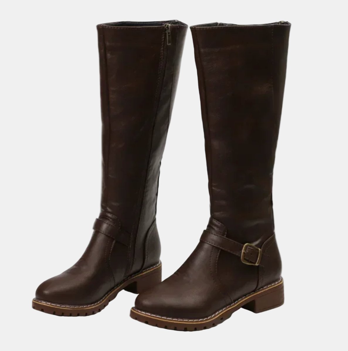 Women's Tall Equestrian Boots with Buckle and Low Heel