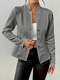 Women's Open-Front Textured Padded Jacket with Cable Knit