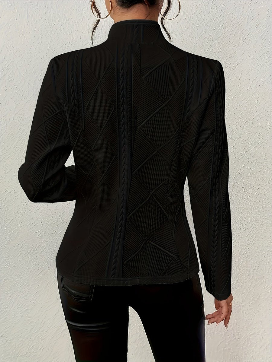 Women's Open-Front Textured Padded Jacket with Cable Knit