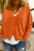 Women's Relaxed Knit Cardigan with V Neckline and Buttons