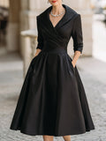 Women's Ruched Bodice Pleated Skirt Wrap Midi Dress