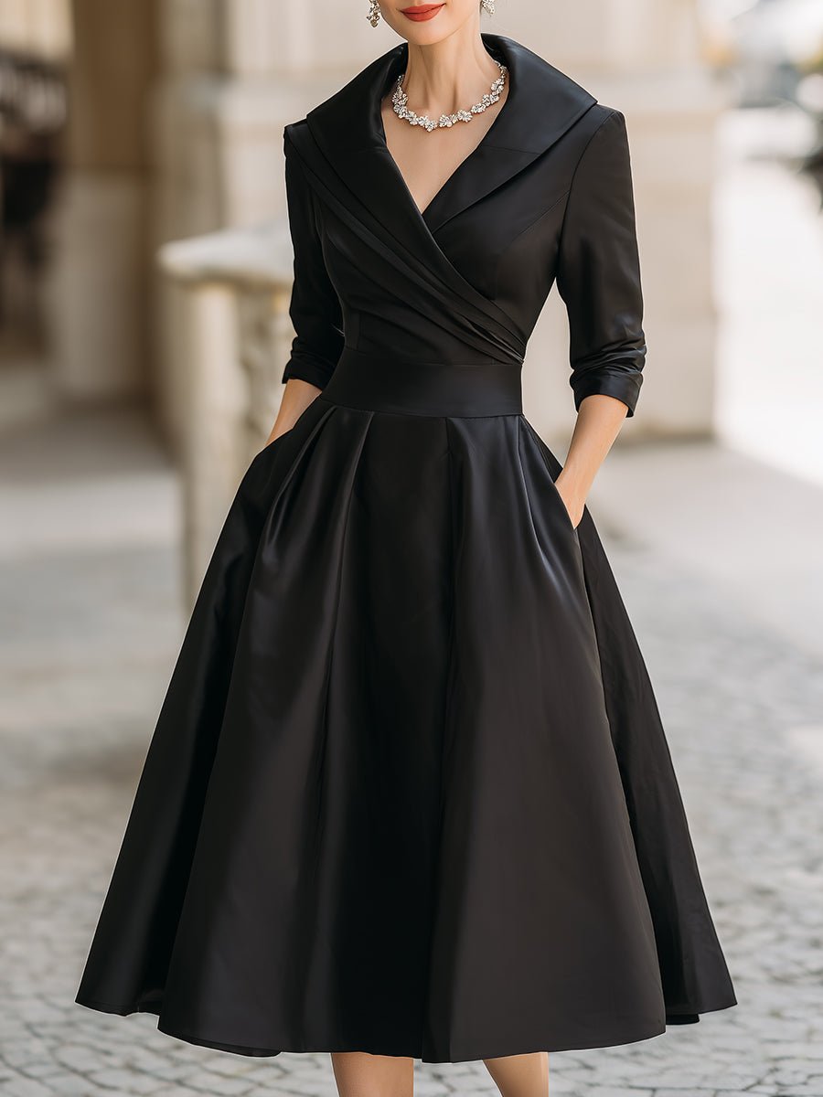 Women's Ruched Bodice Pleated Skirt Wrap Midi Dress