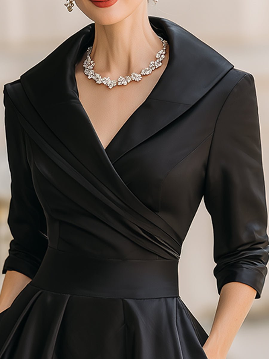 Women's Ruched Bodice Pleated Skirt Wrap Midi Dress