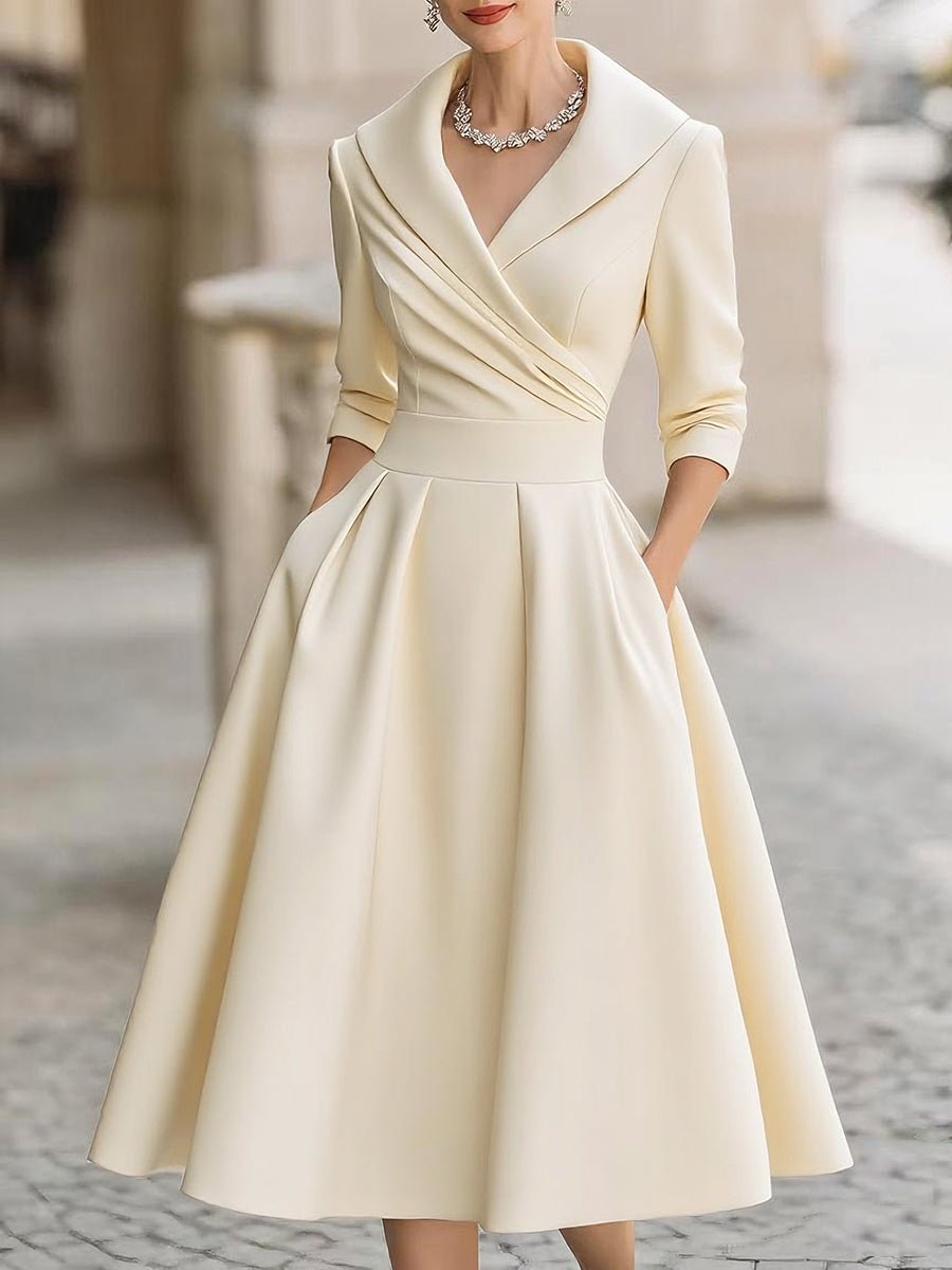 Women's Ruched Bodice Pleated Skirt Wrap Midi Dress