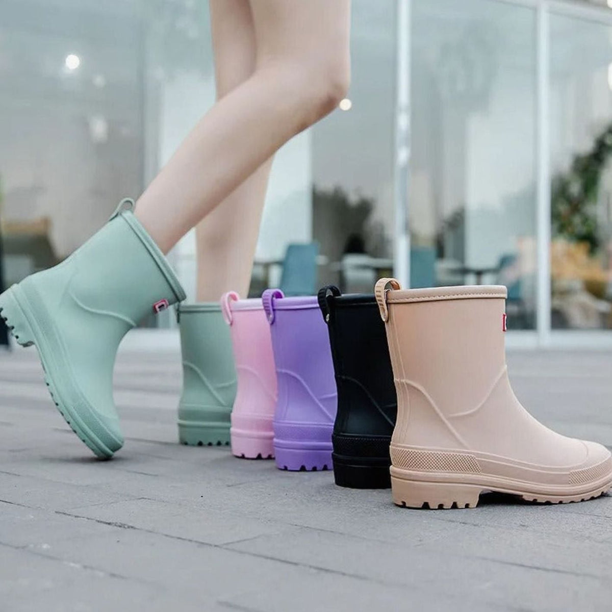 Women's Waterproof Rubber Rain Boots with Pull Loop