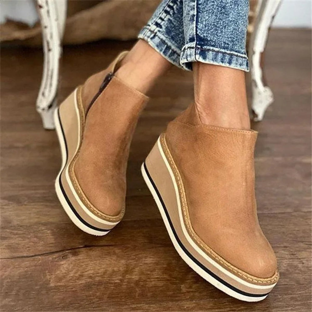 Women's Round Toe Zip-Up Wedge Platform Ankle Booties