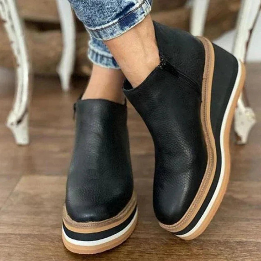 Women's Round Toe Zip-Up Wedge Platform Ankle Booties
