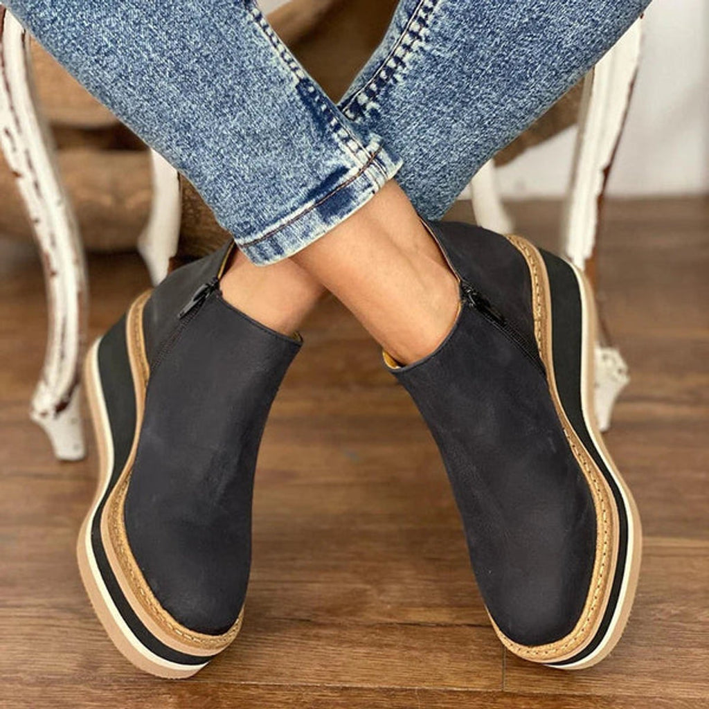 Women's Round Toe Zip-Up Wedge Platform Ankle Booties