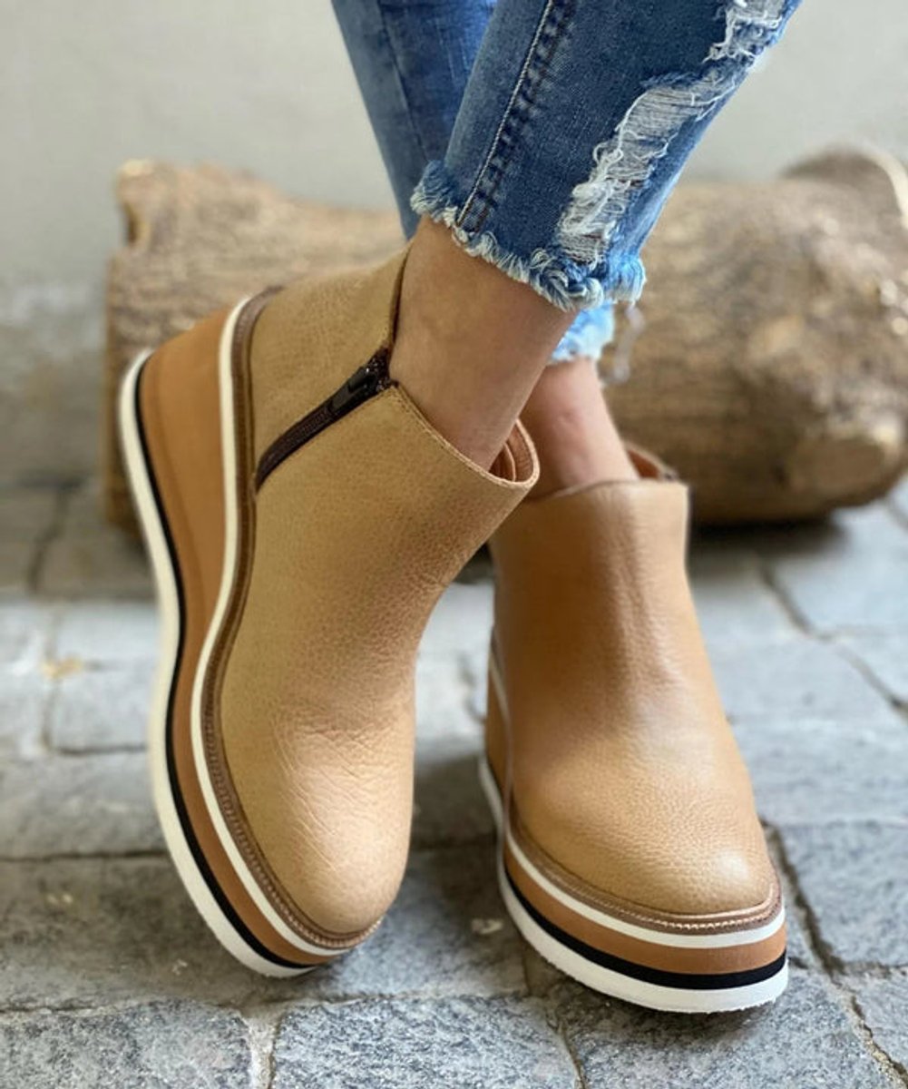Women's Round Toe Zip-Up Wedge Platform Ankle Booties