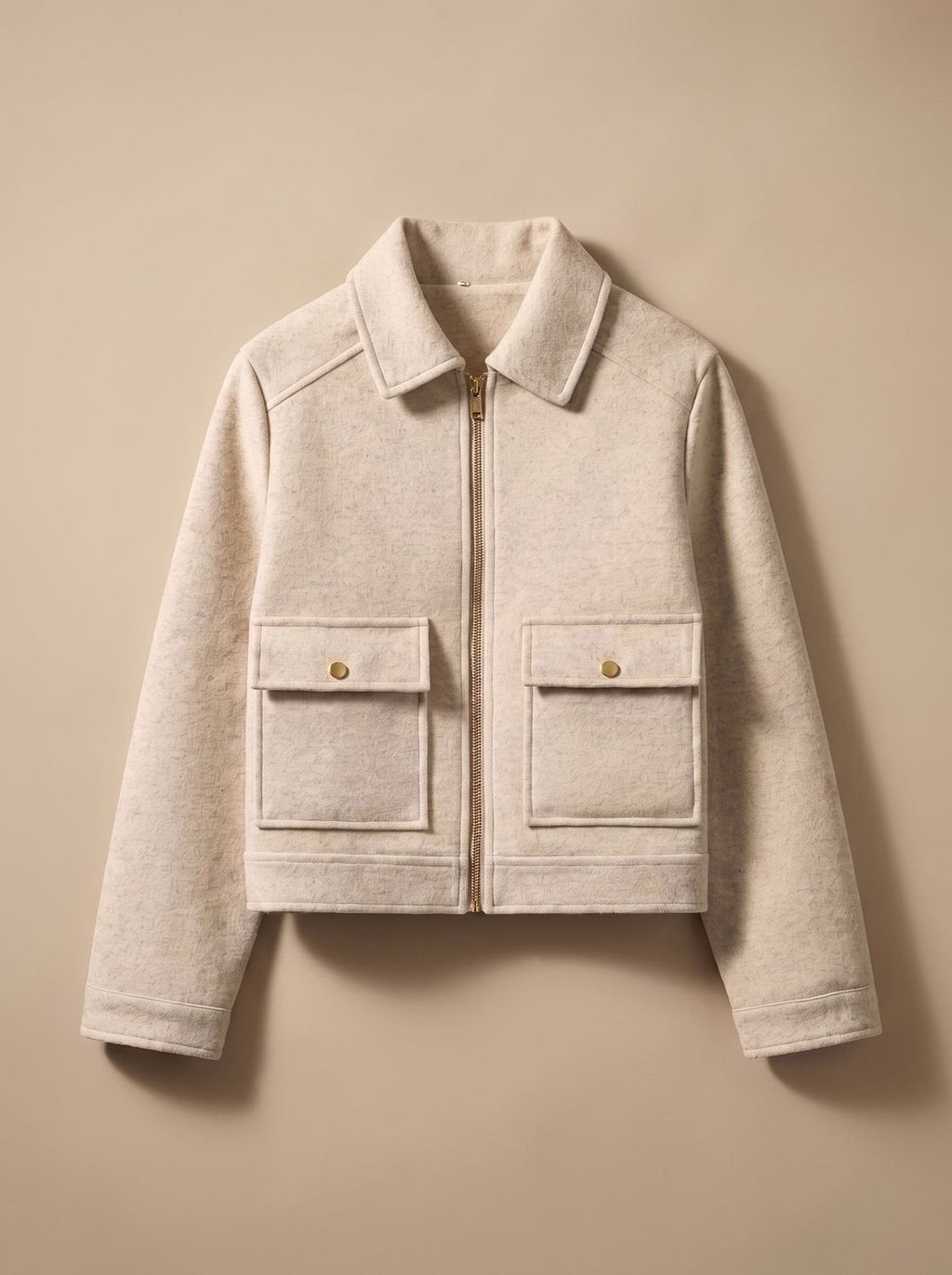 Women's Stand Collar Wool Blend Short Coat with Off-Center Buttons