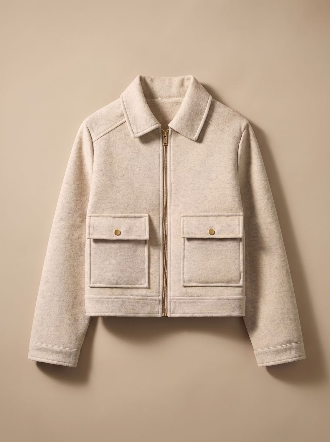 Women's Stand Collar Wool Blend Short Coat with Off-Center Buttons