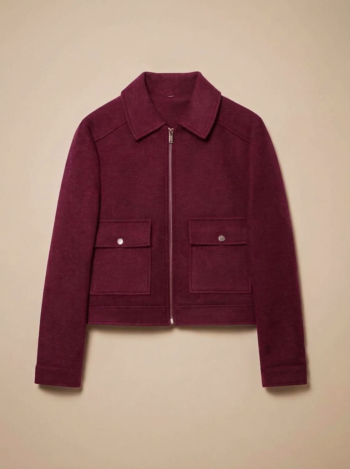 Women's Stand Collar Wool Blend Short Coat with Off-Center Buttons