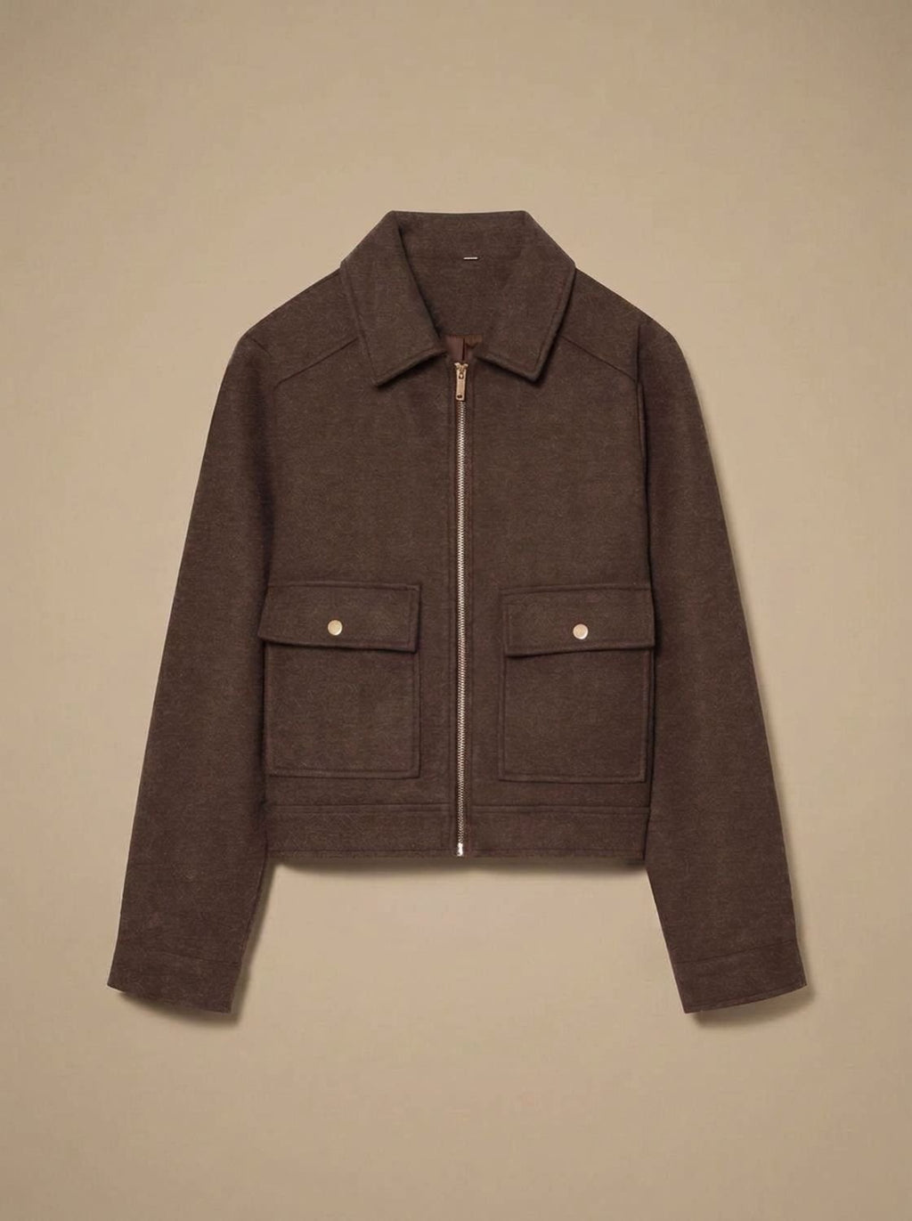 Women's Stand Collar Wool Blend Short Coat with Off-Center Buttons