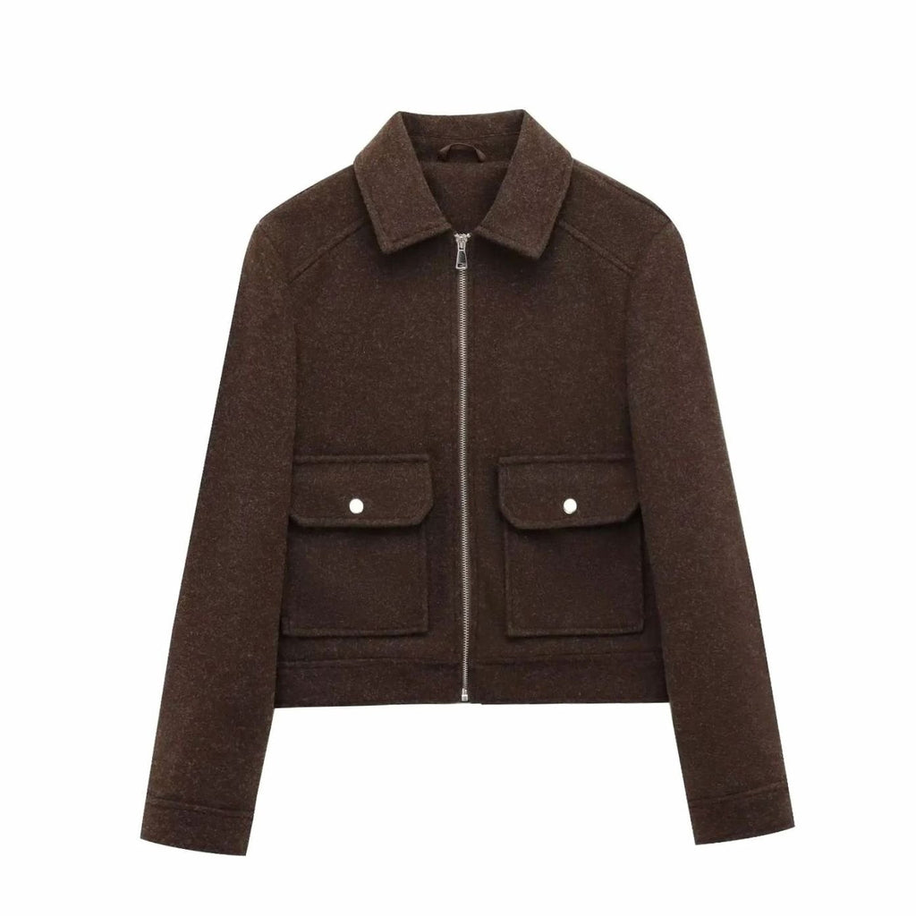 Women's Short Wool Zip Bomber Style Jacket