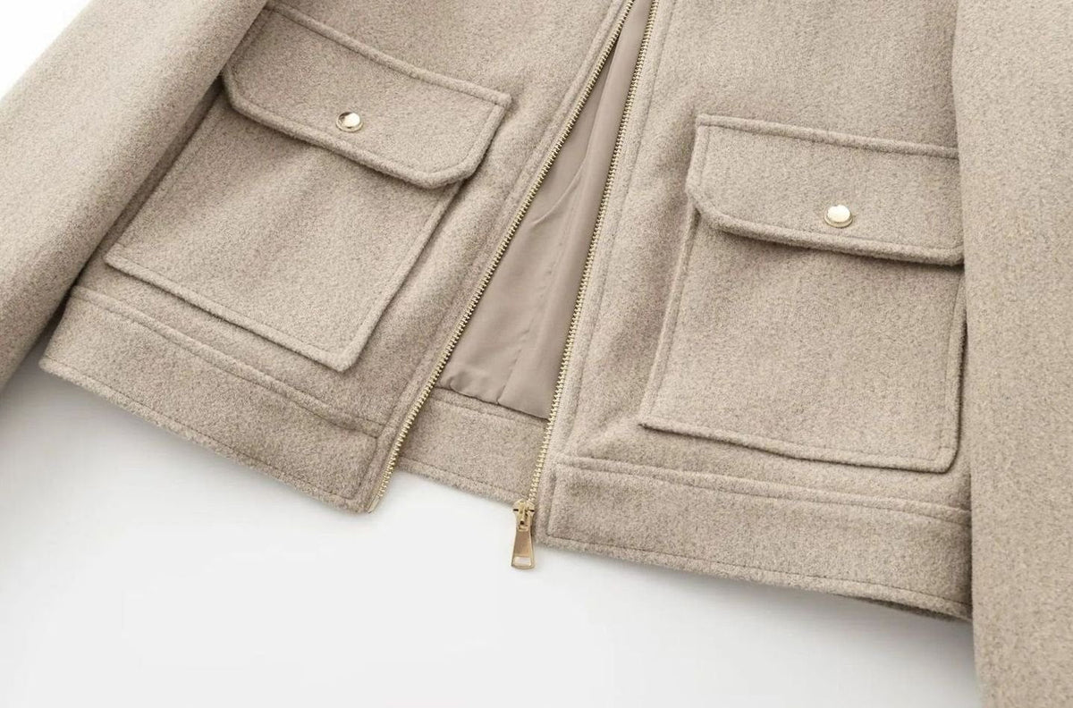 Women's Short Wool Zip Bomber Style Jacket