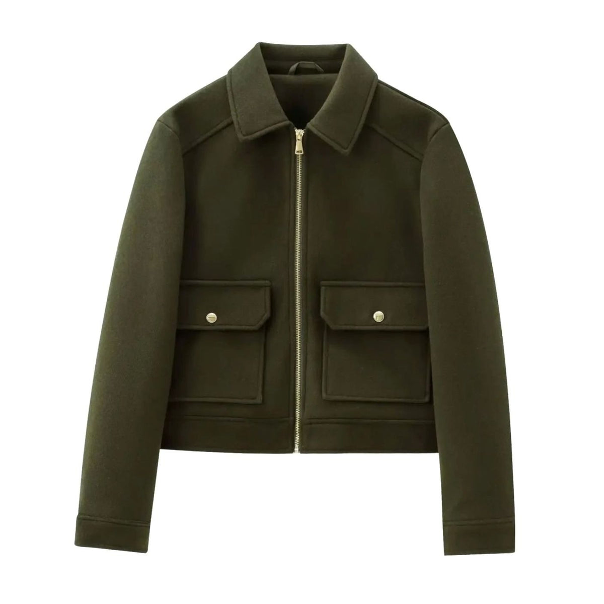 Women's Short Wool Zip Bomber Style Jacket