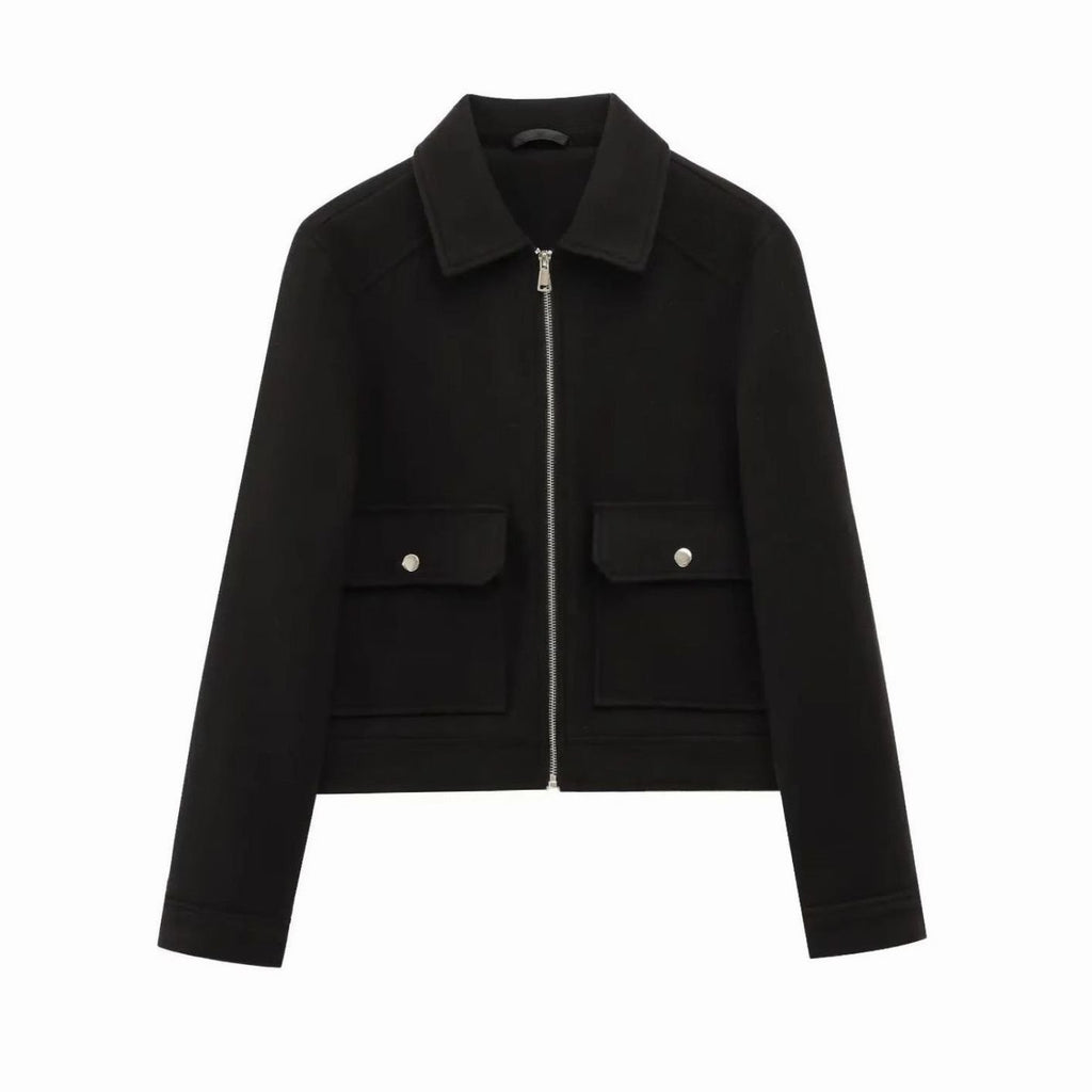 Women's Short Wool Zip Bomber Style Jacket