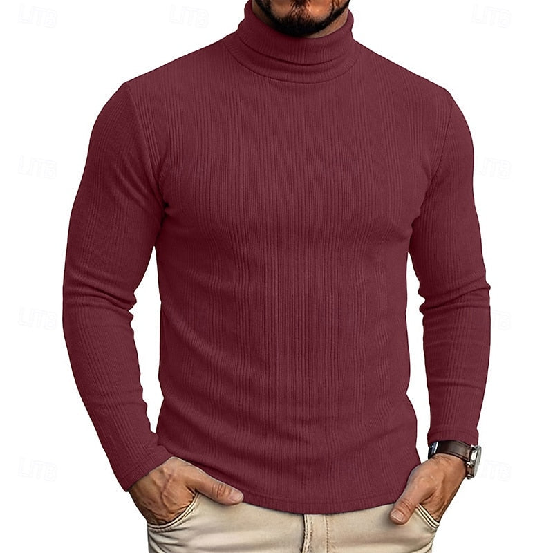 Men's Slim Ribbed Vertical Texture Turtleneck Pullover