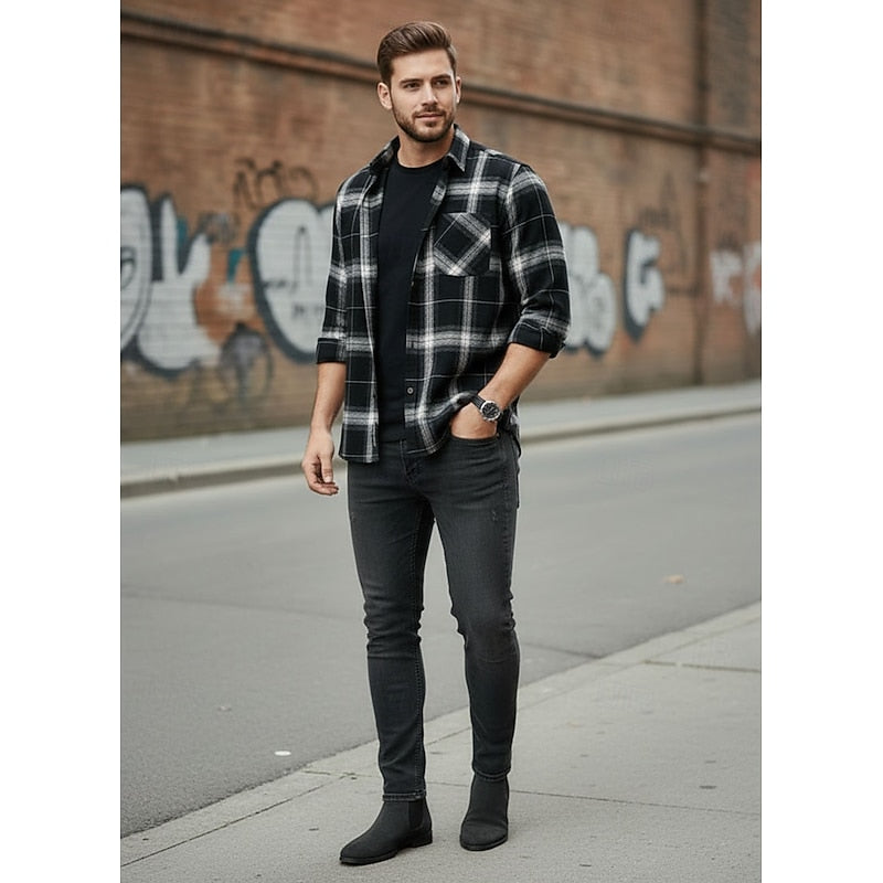 Men's Classic Checked Button-Front Shirt Jacket