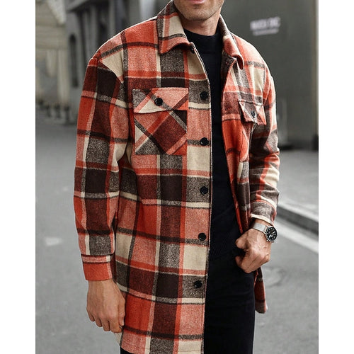 Men's Chest Pocket Checked Overshirt Coat