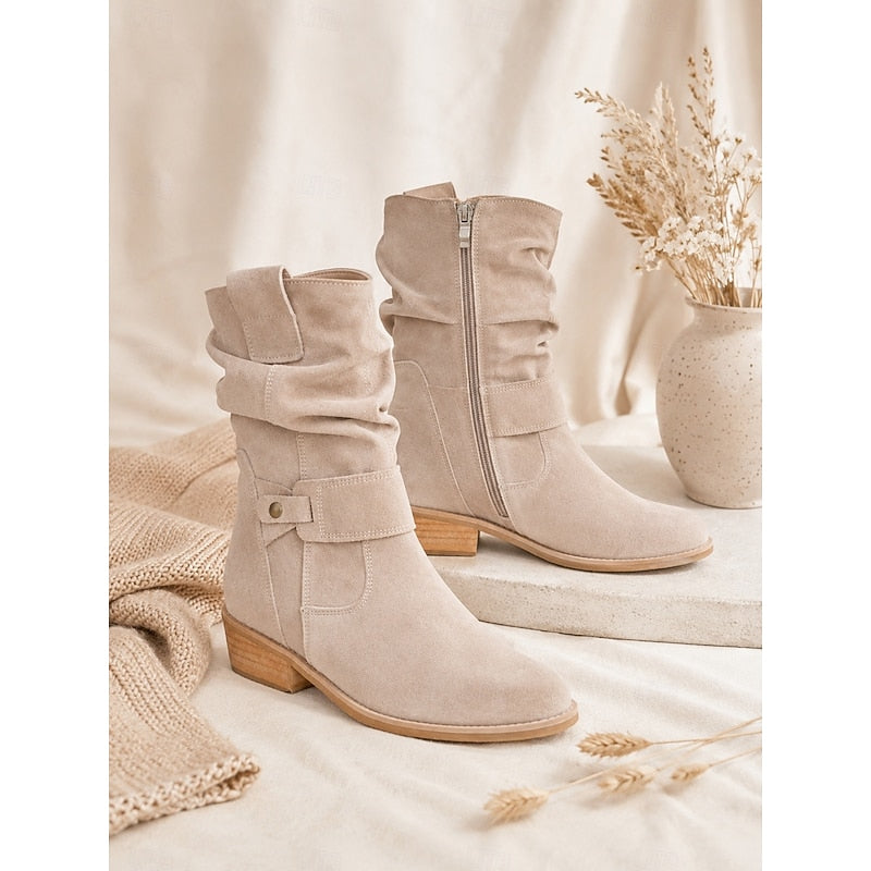 Women's Slouchy Side Zip Ankle Booties with Block Heel