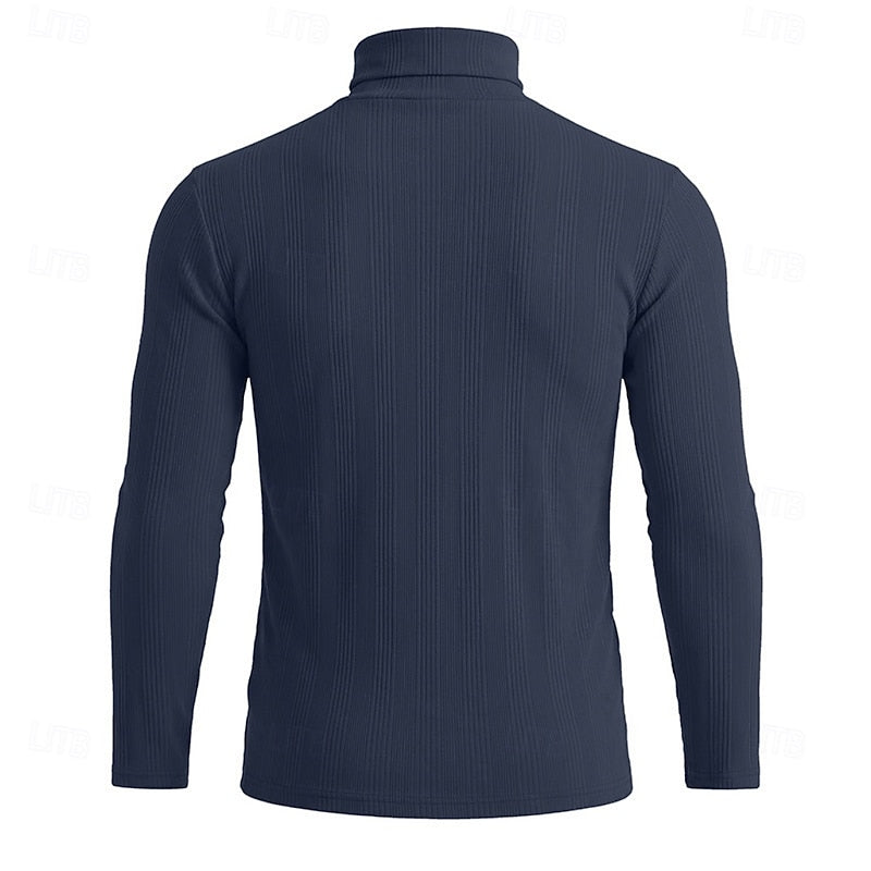 Men's Slim Ribbed Vertical Texture Turtleneck Pullover