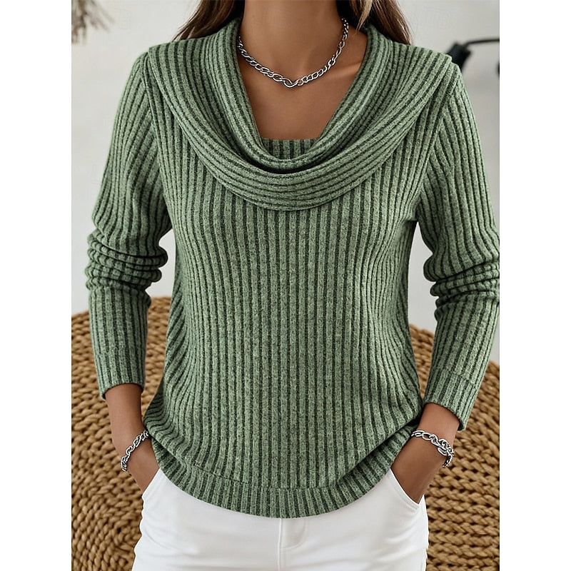 Women's Draped Cowl Neckline Soft Ribbed Pullover