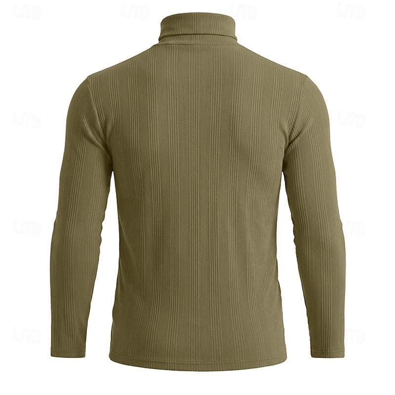 Men's Slim Ribbed Vertical Texture Turtleneck Pullover
