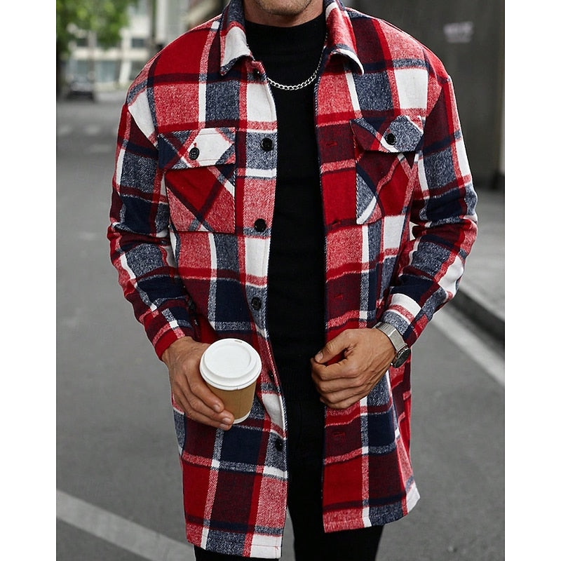 Men's Chest Pocket Checked Overshirt Coat