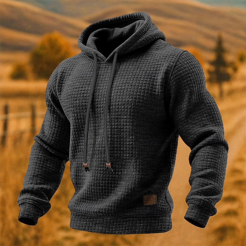 Men's Relaxed Fit Waffle Knit Hooded Pullover