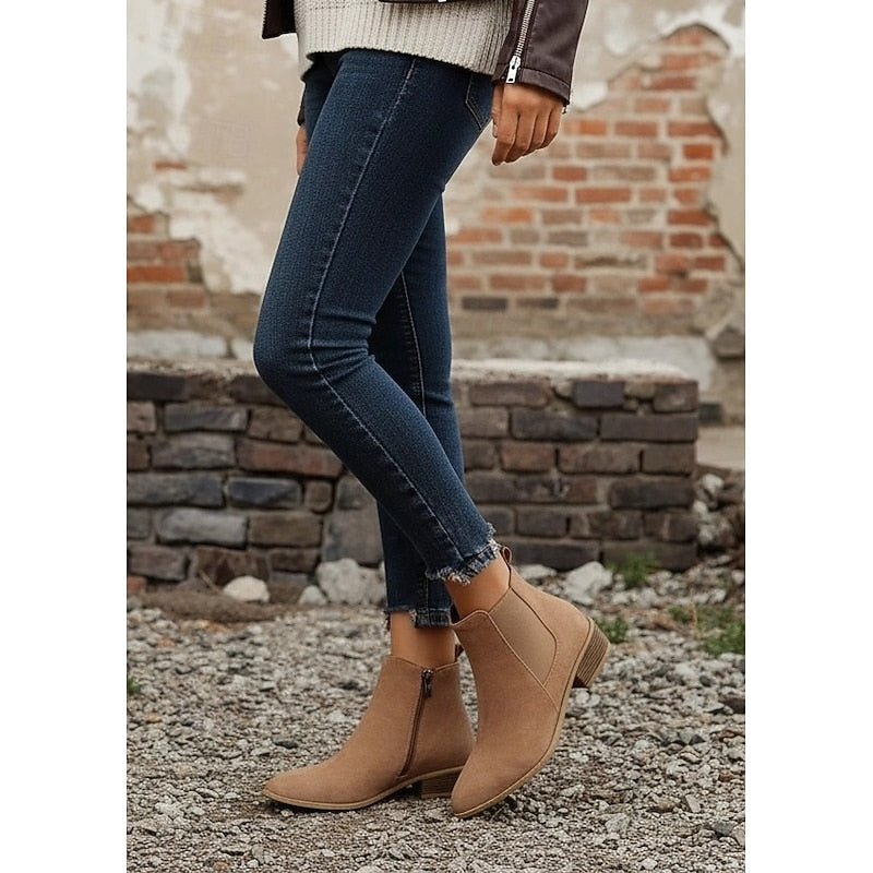Women's Side Zip Pointed Toe Low Heel Ankle Booties