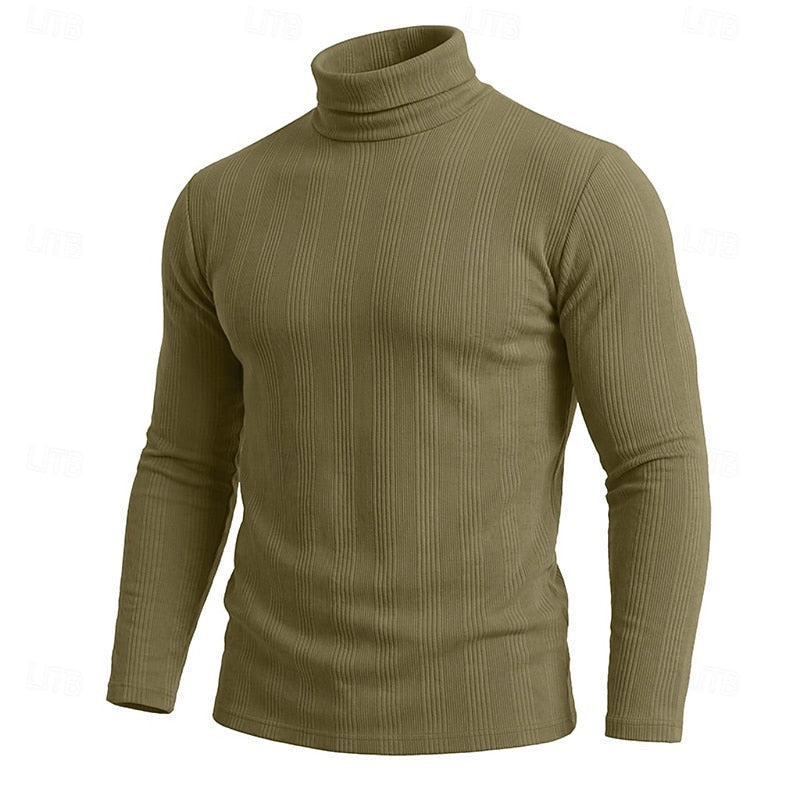 Men's Slim Ribbed Vertical Texture Turtleneck Pullover