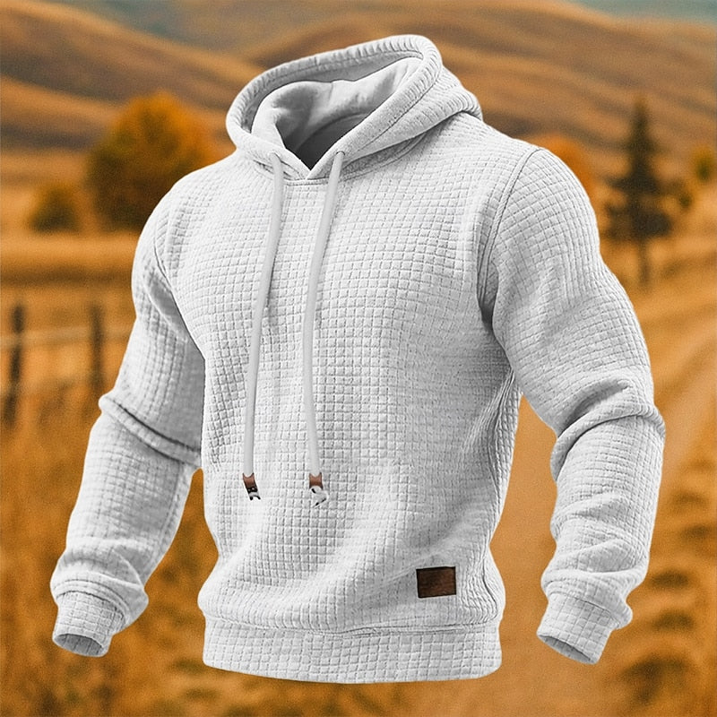 Men's Relaxed Fit Waffle Knit Hooded Pullover