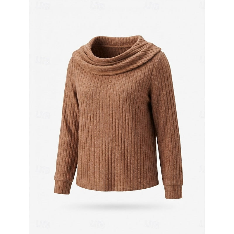 Women's Draped Cowl Neckline Soft Ribbed Pullover