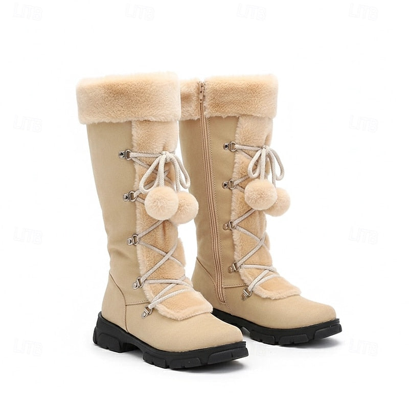 Women's Lace-Up Snow Boots with Fur Trimmed Cuff