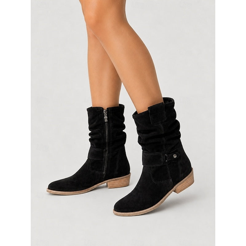 Women's Slouchy Side Zip Ankle Booties with Block Heel