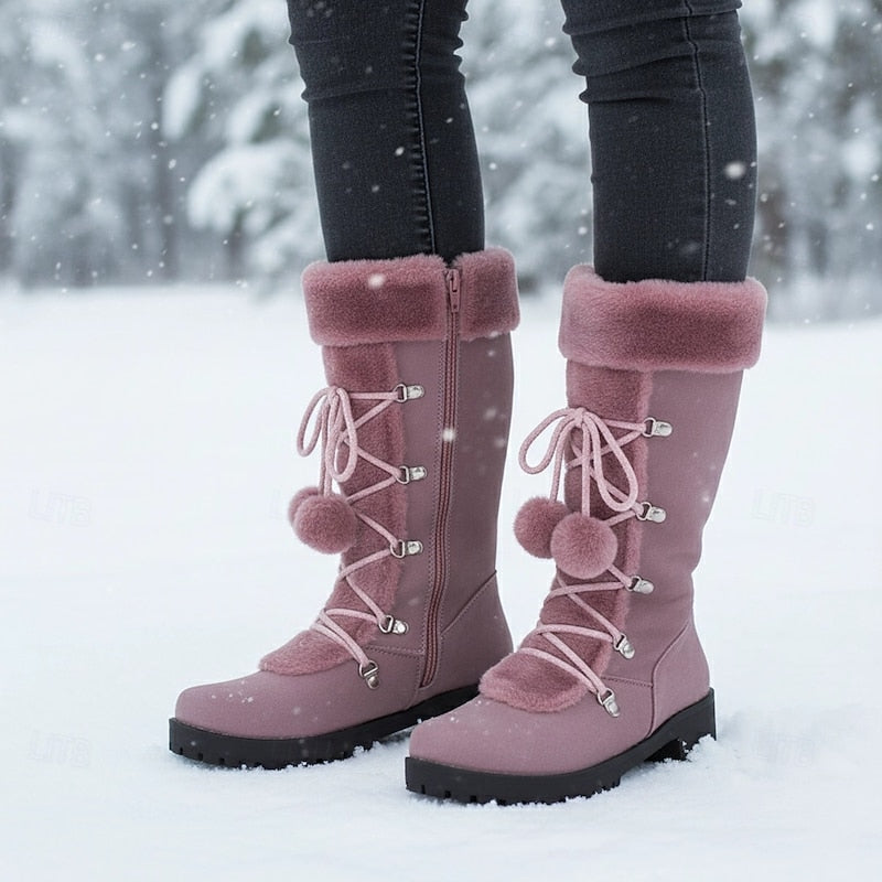 Women's Lace-Up Snow Boots with Fur Trimmed Cuff