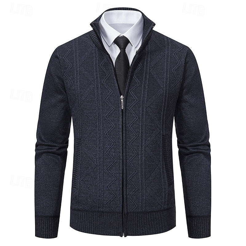 Men's Full-Zip Stand Collar Textured Knit Jacket