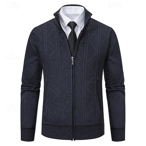 Men's Full-Zip Stand Collar Textured Knit Jacket