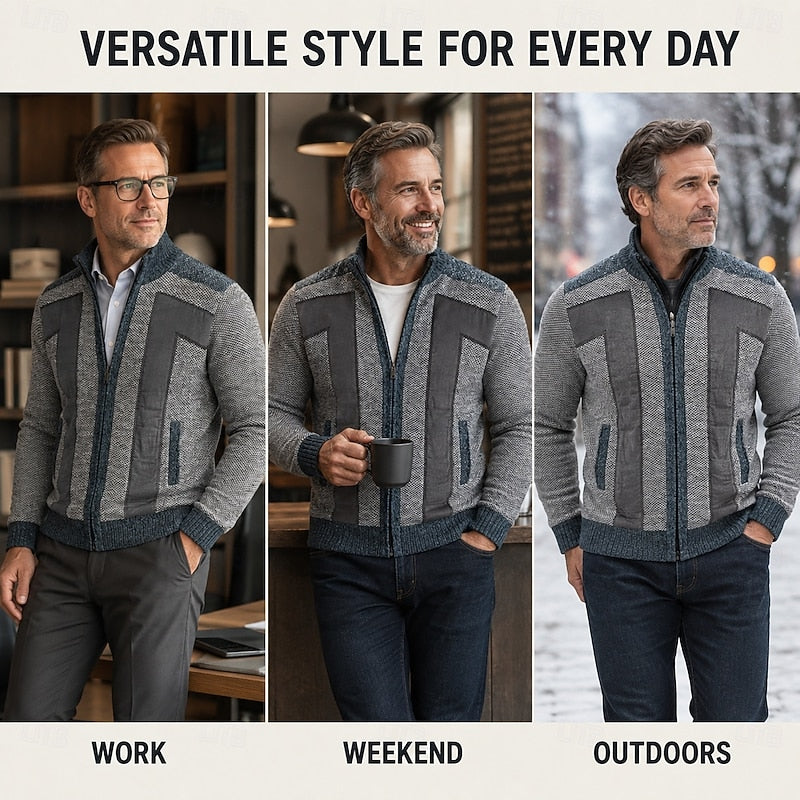 Men's Lined Full-Zip Color-Block Knit Jacket