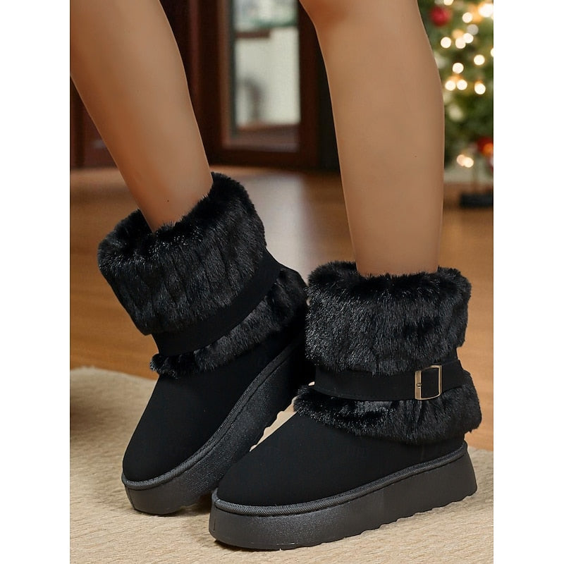 Women's Plush Lined Fur Trim Ankle Booties